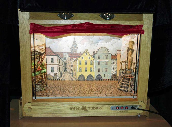 Wooden Puppet Theatre Classic with lighting + 12 Puppets